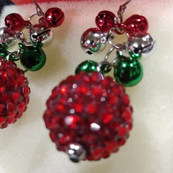 Festive Tiny Bells W/Big Red Ball Earrings- TurnUP Volume- Hear The Sweet Jingle - Picture 3 of 5